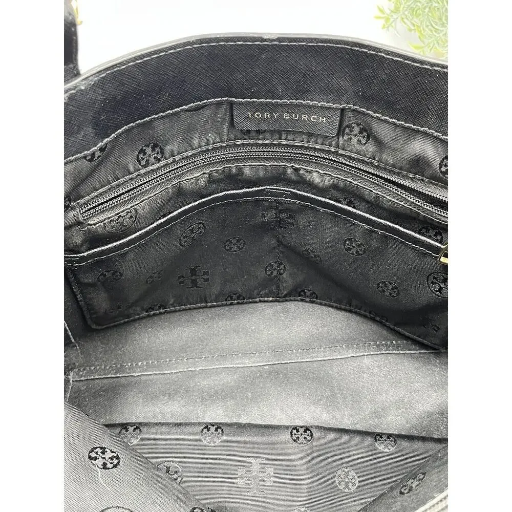 Tory Burch York Buckle Black Saffiano Leather Gold Tone Hardware Bucket Tote Bag